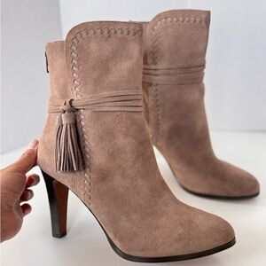 Coach Booties Jessie Leather Suede Nappa Grey Taupe Tassel Heel Boots Shoes 11